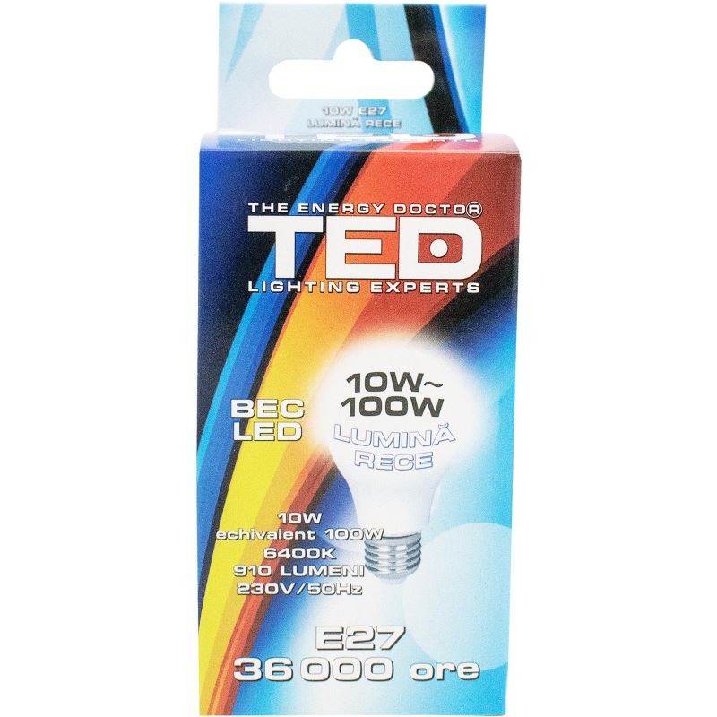 Bec LED E27, 10W, 6400K, 36.000h