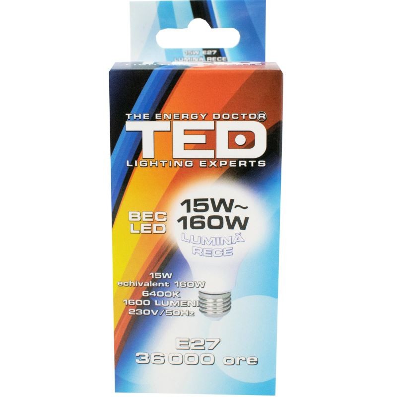 Bec LED E27, 15W, 6400K, 36.000h