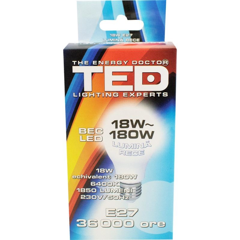 Bec LED E27, 18W, 6400K, 36.000h