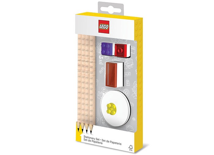 Set LEGO cu 4 creioane, 2 topper, 1 ascutitoare, 1 radiera   (52