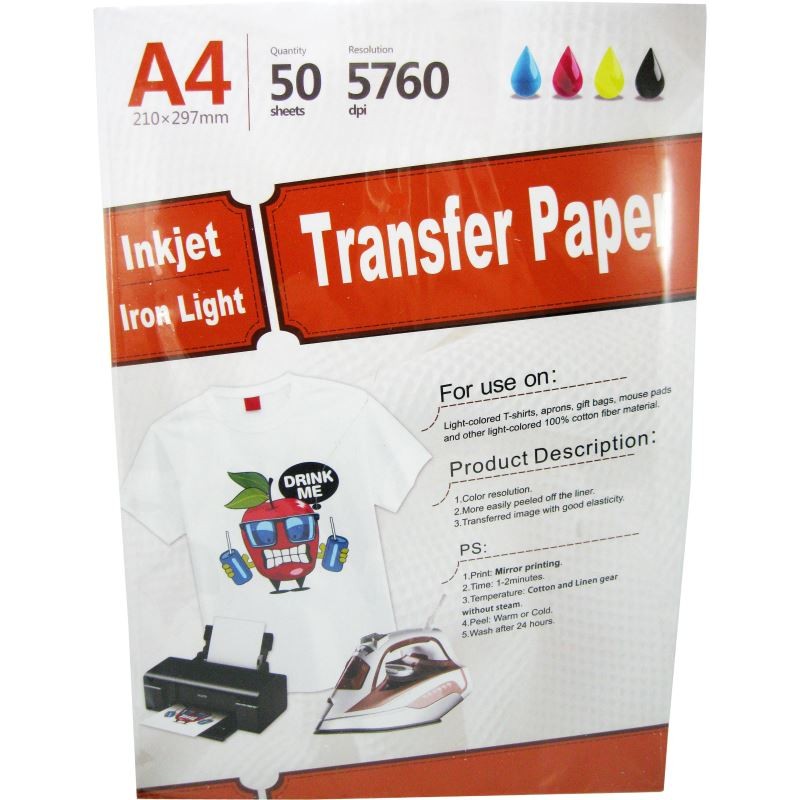 Hartie de transfer termic  YESION WHITE T-SHIRT A4, 150g/mp, 50 coli/pachet
