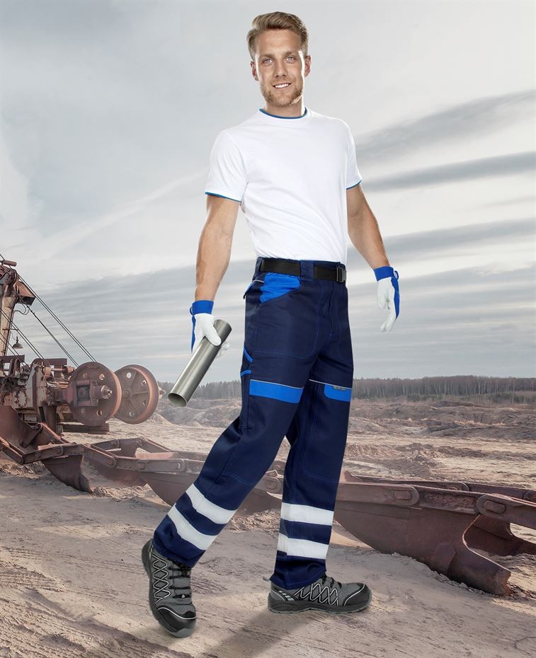 Pantaloni de lucru PROFESIONALI COOL TREND CU BENZI REFELECTORIZANTE BLEUMARIN H8931 