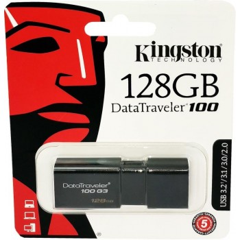 Memorie USB 3.2 / 3.1 / 3.0 / 2.0 Kingston, 128GB, DataTraveler, Black, capac retractabil