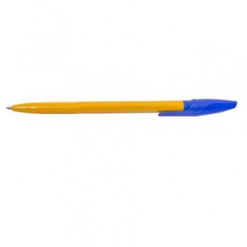 Pix cu bila, corp galben, unica folosinta, 1.0 mm, albastru